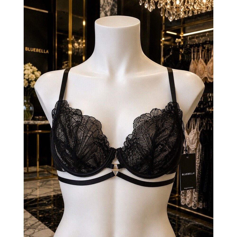 Bluebella Hallie Bra 41079 Sheer Eyelash Lace Womens Bra Sexy Lingerie Black 34D